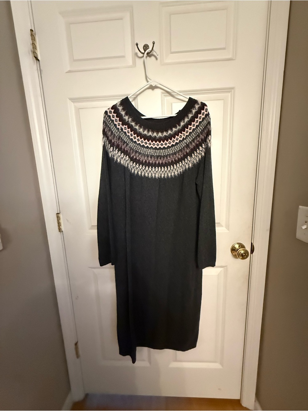 J. Jill Black Long-Sleeve Fair Isle Yoke Knit Dress